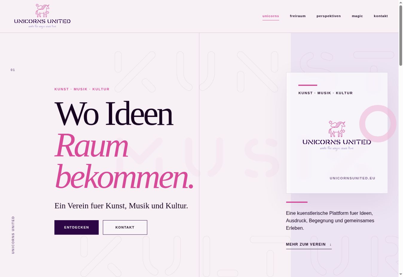 Unicorns United - Kunstvereinswebseite